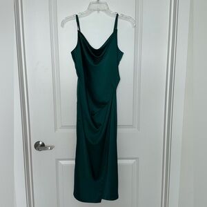 Lulu's Hollywood Woman Forest Green Satin Midi Dress Size S